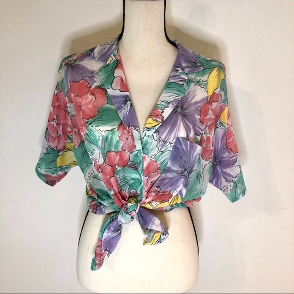 Vintage Floral Button Up Pocket Short Sleeve Shirt - Picture 3 of 5